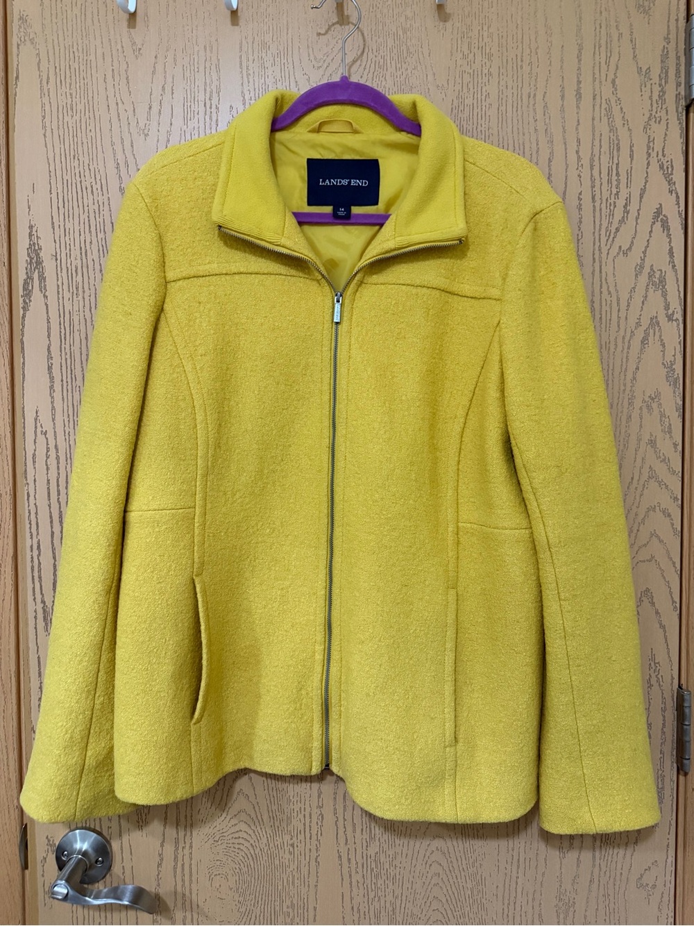 Lands’ End Yellow Wool Blend Coat Jacket Zip Up Pea Women’s 14